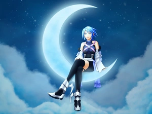 girl, Aqua, Night, moon, clouds, Kingdom Hearts Birth by Sleep, game, Sky