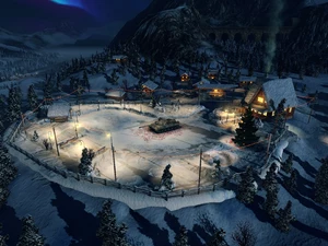 Mountains, game, Houses, tank, winter, World Of Tanks
