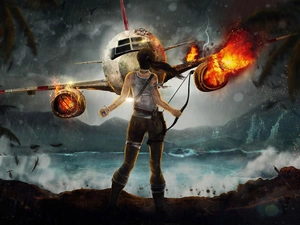 plane, Lara Croft, Tomb Raider, Big Fire