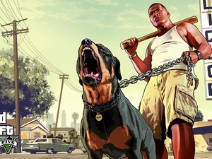 dog, Street, GTA V, a man, game
