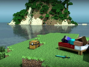 Island, Minecraft, trees, viewes, box, Human