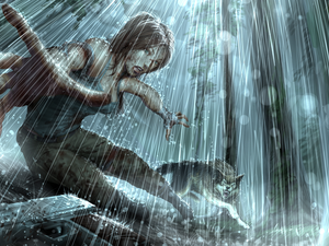 Tomb Raider, Rain, Wolf, Lara Croft