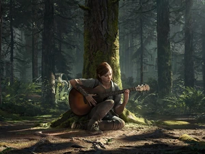 Women, game, trees, forest, Guitar, The Last Of Us